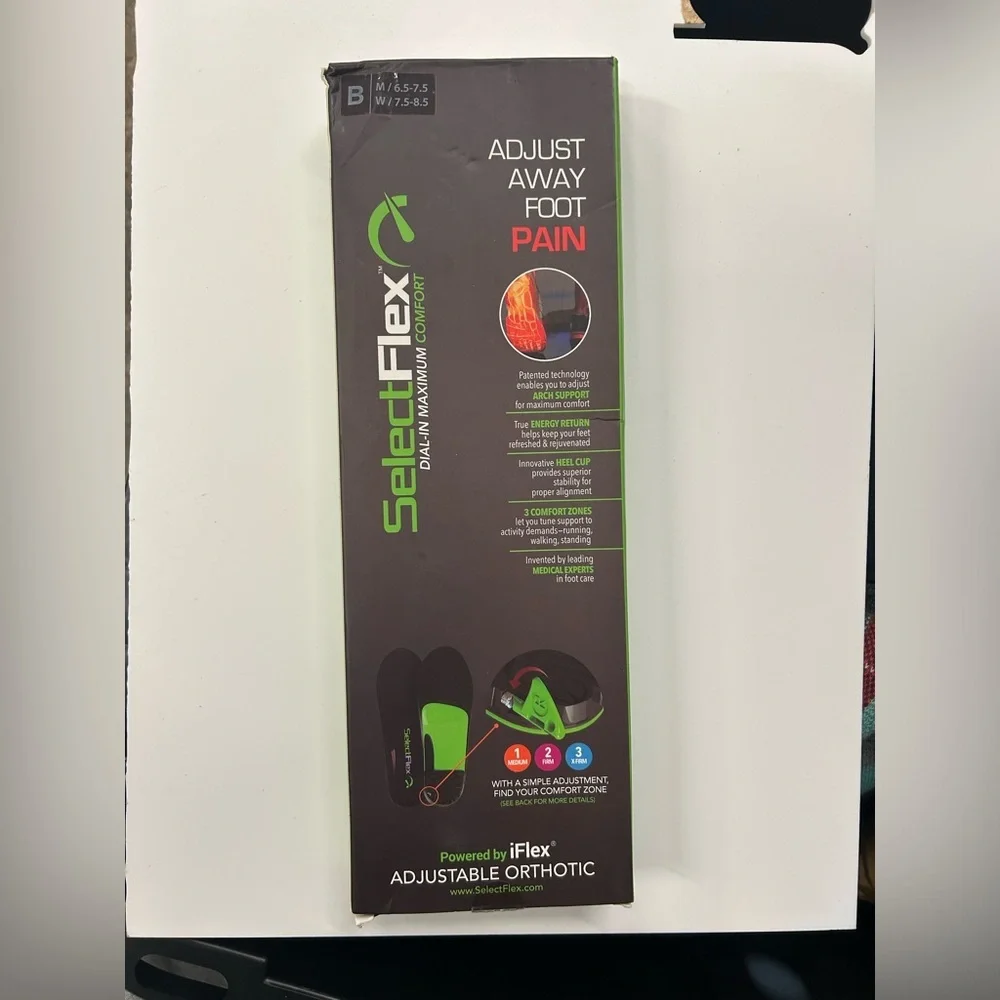NWT SelectFlex Adjustable Orthotic Insoles Size B Men 6.5-7.5 Womens 7.5-8.5